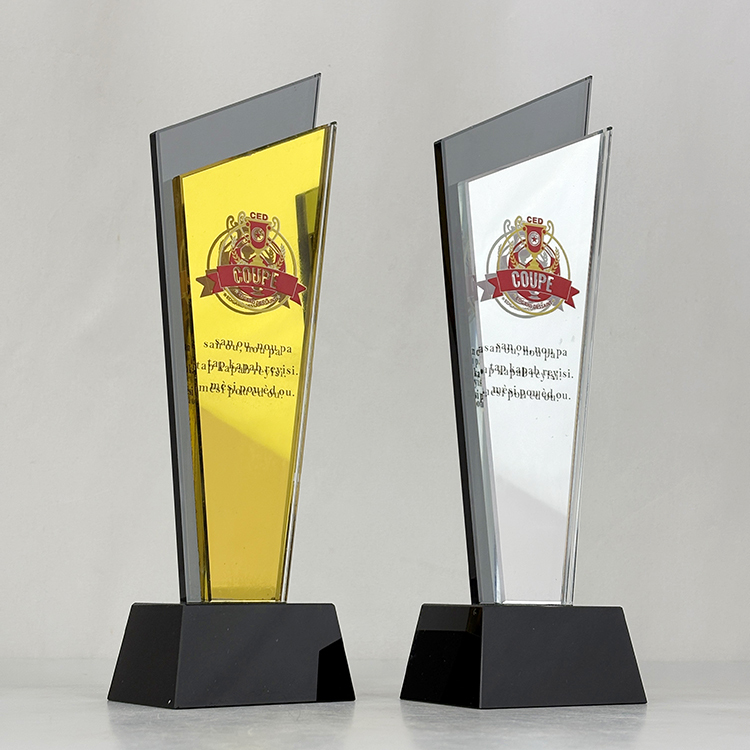 Luxury Gold Silver Mirror Finishing Crystal Glass Awards Plaque Trophy MH-LJ0771