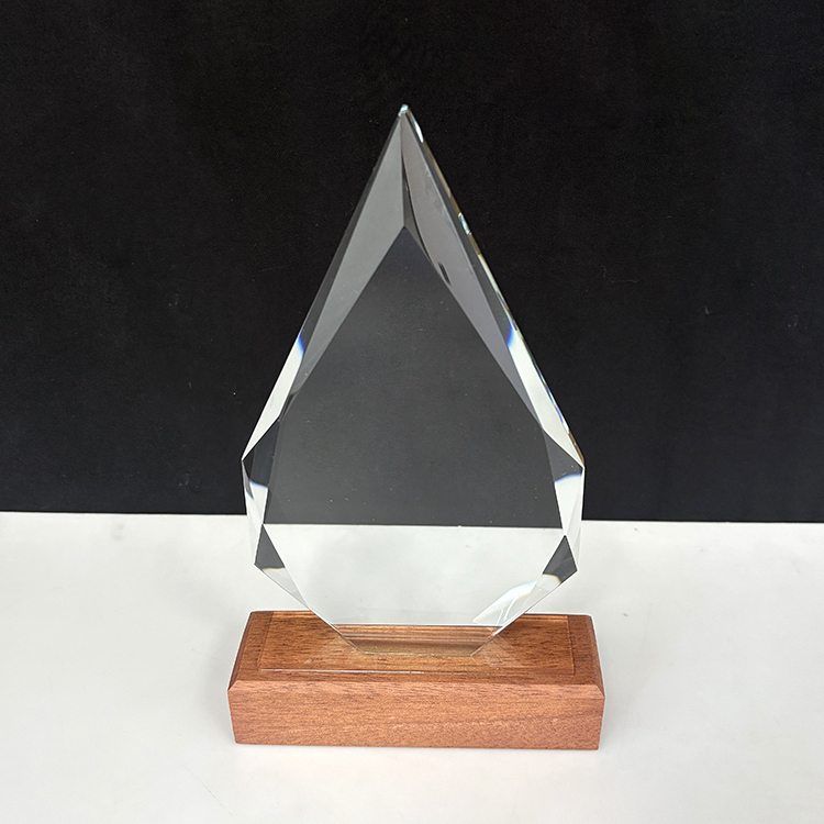 12.5x20.5cm Blank Peak Shaped Crystal Trophy with Wooden Base MH-LJ0803