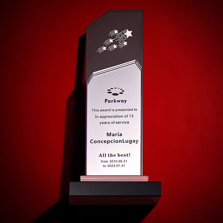 Gold Silver Pink Blue Mirror Printing Mirror Finishing Crystal Glass Awards Plaque Trophy