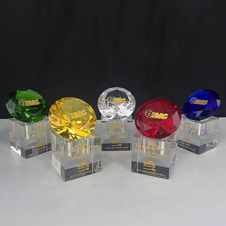 Machine Cut Multi Color Glass Crystal Gem Diamond Paperweight with Stand MH-9516