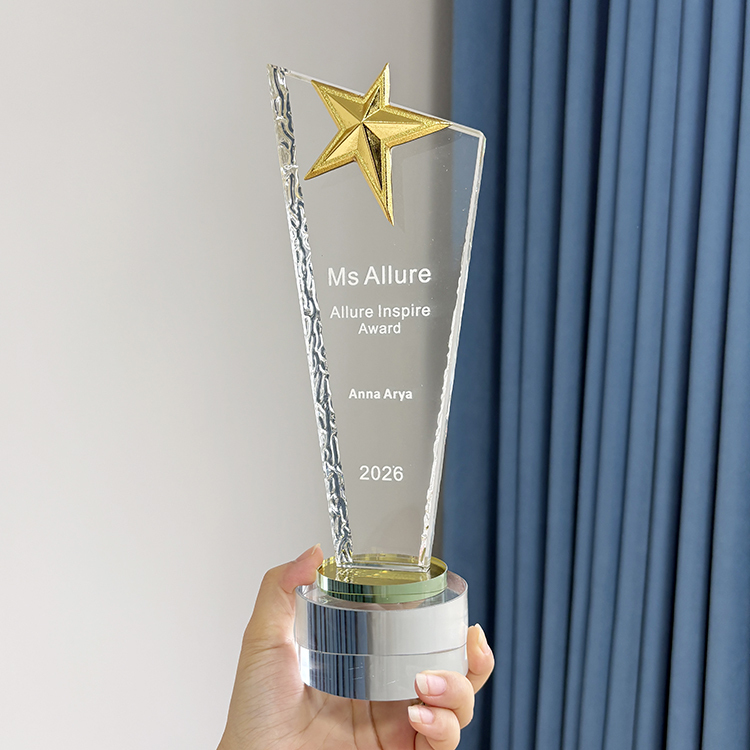 Gold Silver Bronze Metal Star Glass Crystal Award Trophy MH-LJ0768