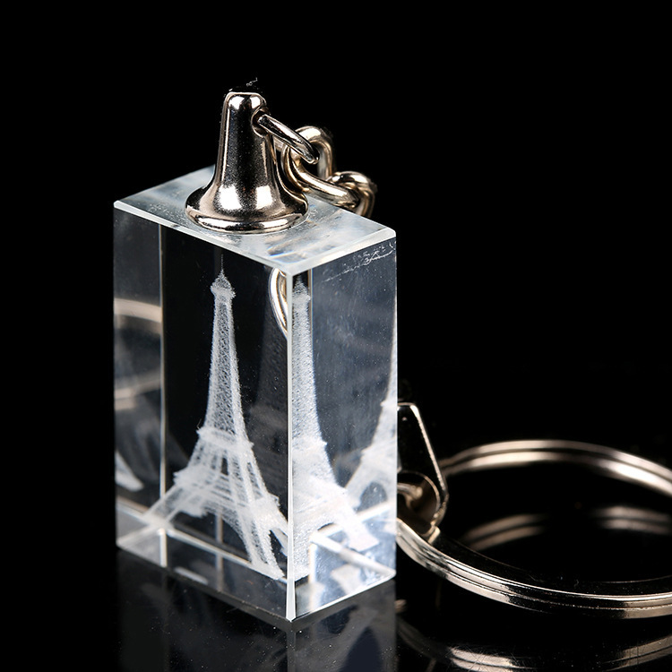 Led Glass Laser Eiffel Tower Rectangle Crystal Keychain
