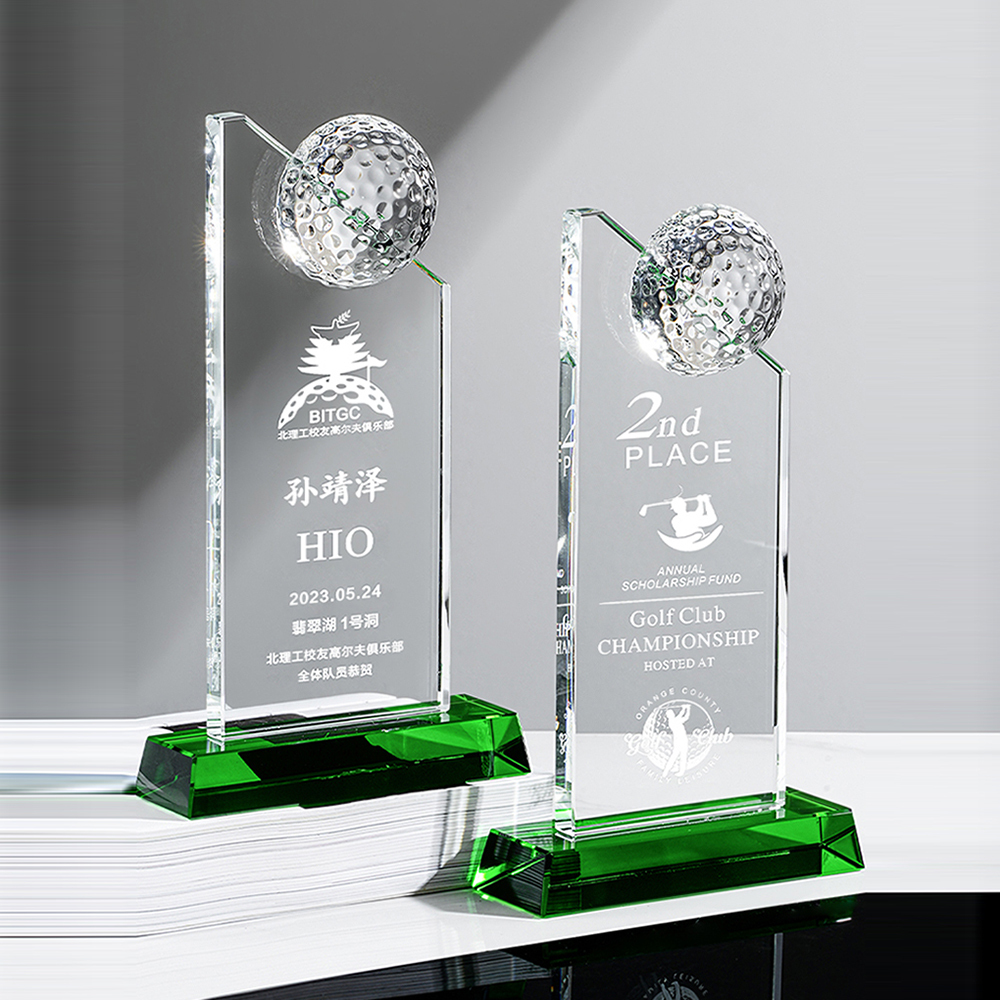 Wholesale Customization Fine Workmanship Clear Souvenir Engraved Golf Crystal Trophy for Golf Competition