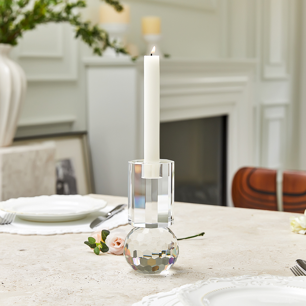 Factory Outlet Geometric Solid Glass Candelabra Centerpiece Home Hotel Decoration Clear Crystal Candle Holder