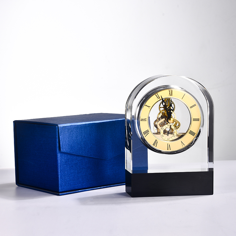 Personalized Honor Engraving Souvenir Gifts Crystal Clock Trophy Plaque Standing