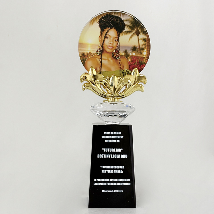 New Design Gold Silver Bronze Metal Flower Crystal Trophy Awards MH-LJ0788