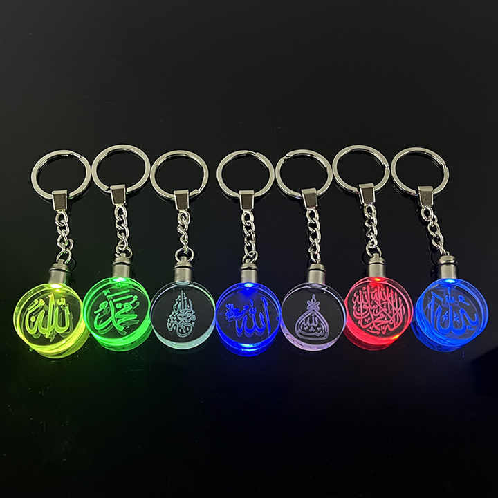 Led Light Crystal Allah Mohamad Makka Madena Key Chains Islamic Art Arabic Gift MH-YS0510