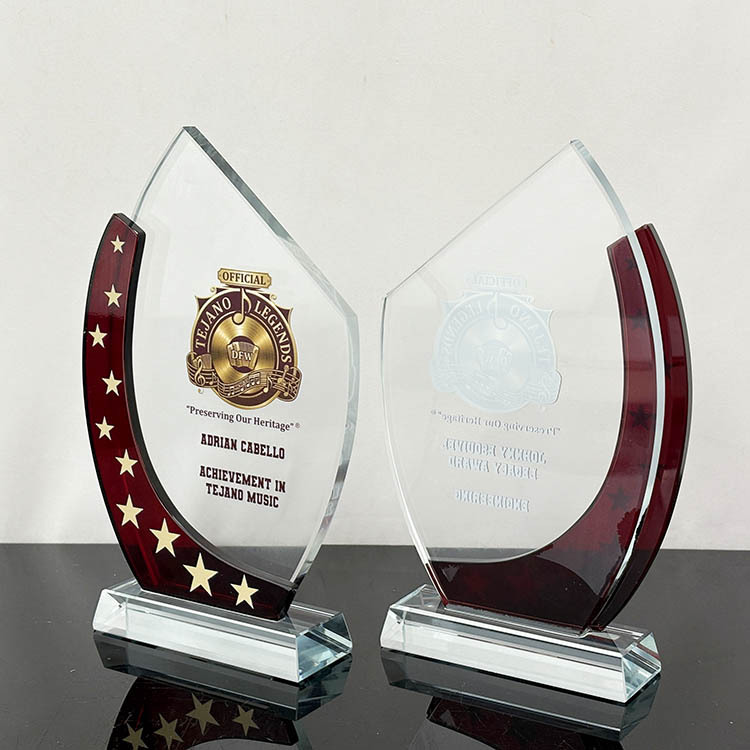 Personalized Maroon Clear Crystal Plaque Glass Trophy MH-FJ0040