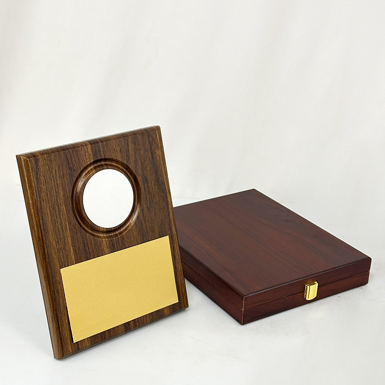 Blank Walnut Wood Box with Plaque Wooden Business Trophy Award with Gold Plate Certificate MH-LJ0807