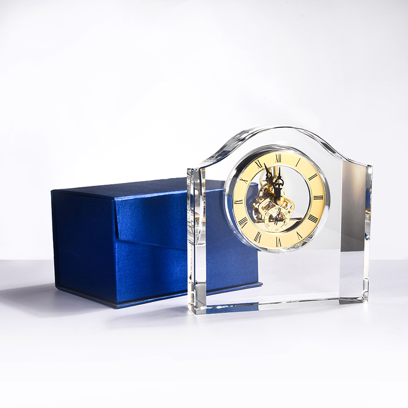 Laser Engraved Table Stand Crystal Clock Souvenir Gifts