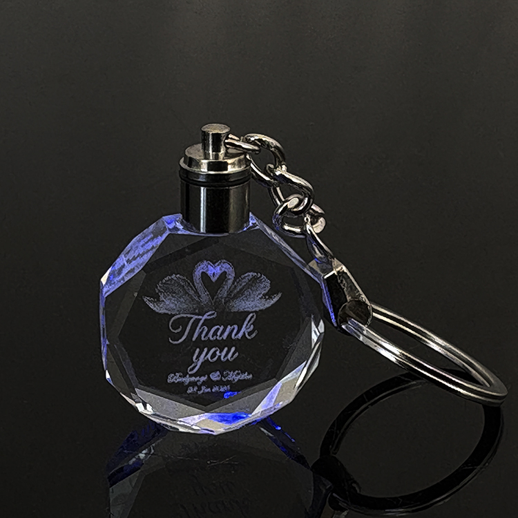 Led Personalized Glass Souvenir Octagon Crystal Keychain