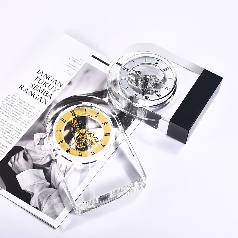 Personalized Honor Engraving Souvenir Gifts Crystal Clock Trophy Plaque Standing