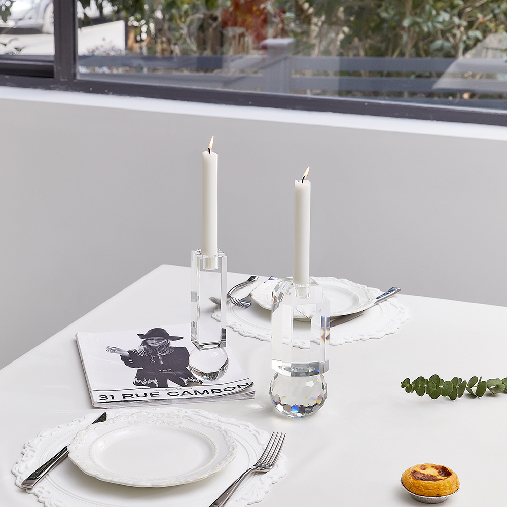 High Quality Indoor Outdoor Dining Decoration Crystal Candle Holder Transparent Crystal Candlestick Holders