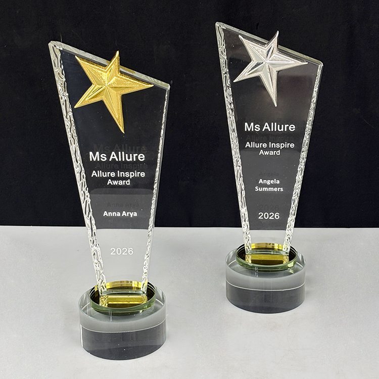 Gold Silver Bronze Metal Star Glass Crystal Award Trophy MH-LJ0768