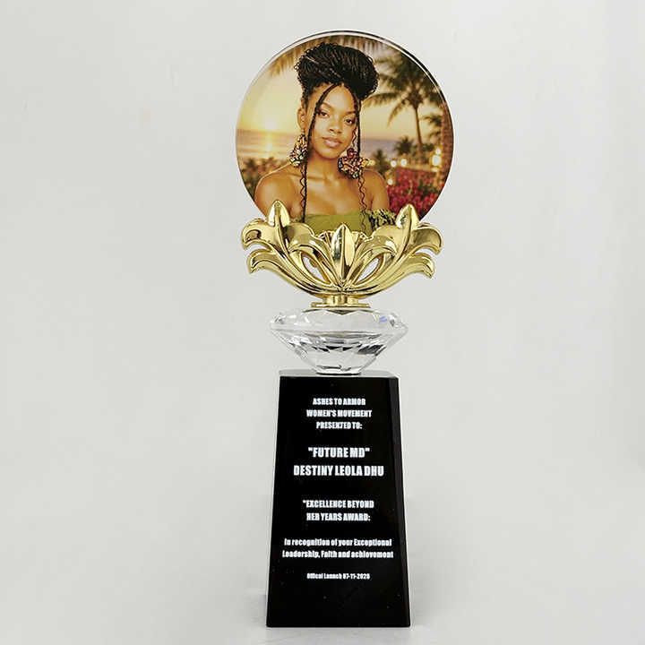 New Design Gold Silver Bronze Metal Flower Crystal Trophy Awards MH-LJ0788