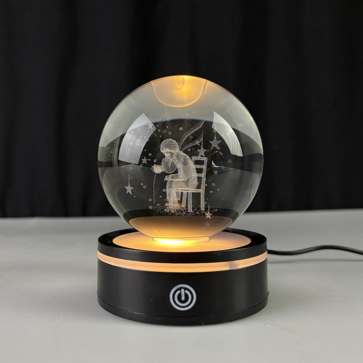 Light up Crystal Laser Milky Way Saturn Ball with Rotating Silver Plastic Led Light Base MH-Q0273