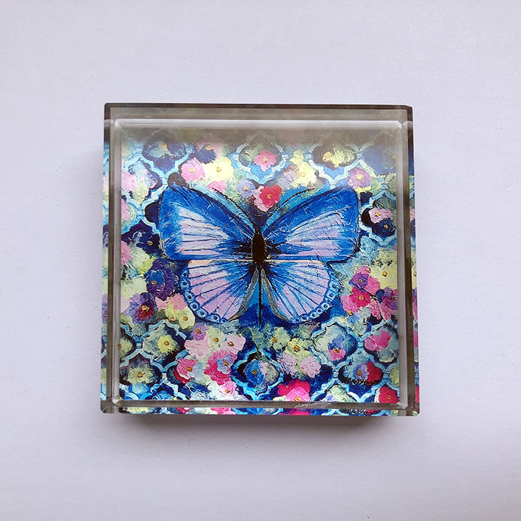 Personalized butterfly Printing square Crystal Glass Block Paperweight MH-F0629
