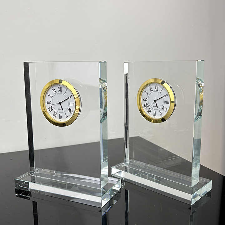 Optical Rectangle Glass Crystal Desk Clock MH-C0211