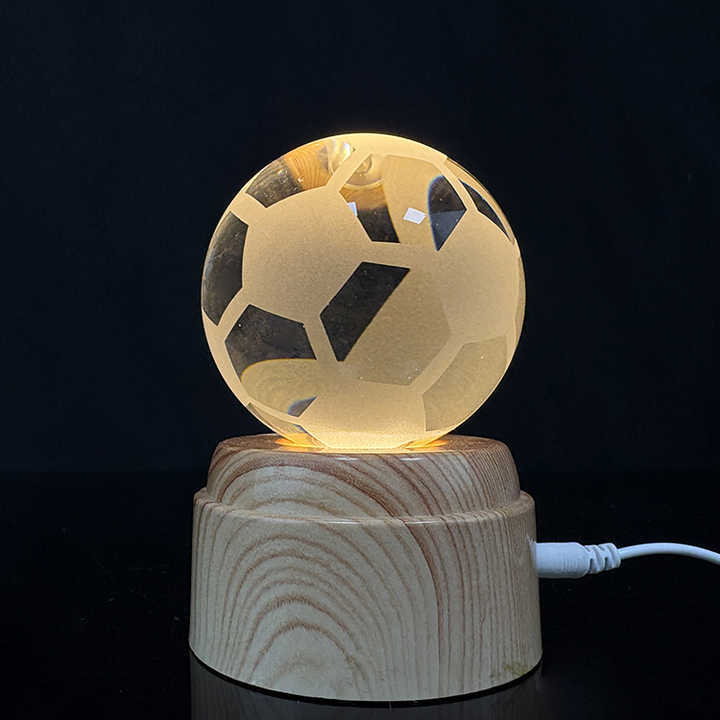 Light up Crystal Soccer Football with Rotating Plastic Led Light Base MH-Q0296