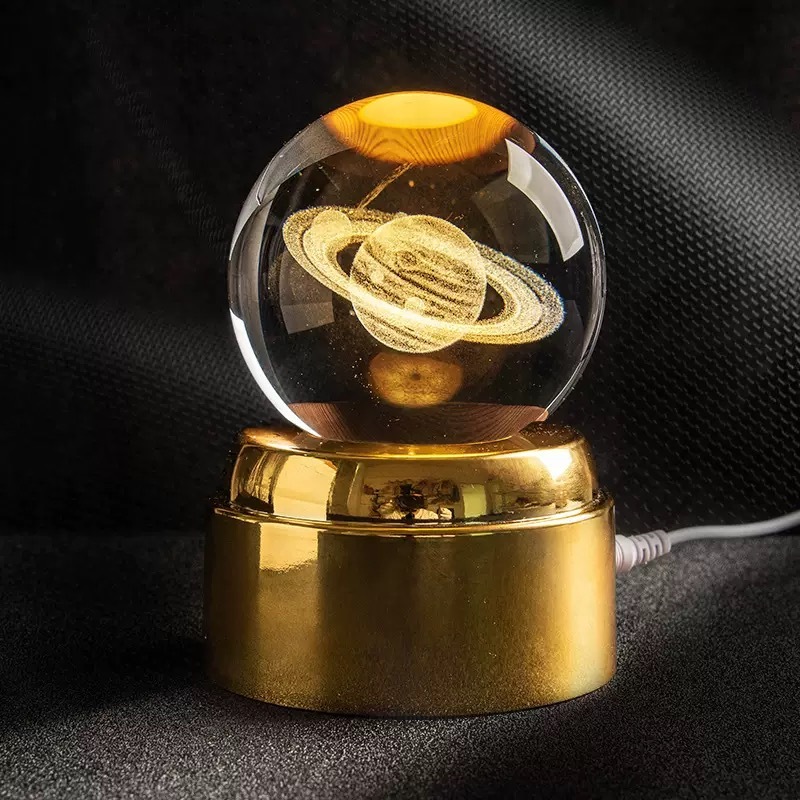 Light up Crystal Laser Milky Way Saturn Ball with Rotating Gold Led Light Base MH-Q0278