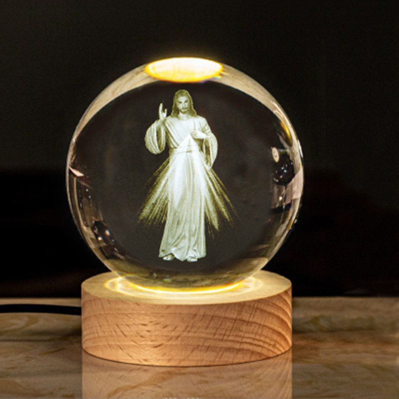 Custom Christian Jesus Cross Crystal Ball 3D Laser Engraved Religious Night Light Glass Ball Decor Souvenir Gifts MH-Q0267