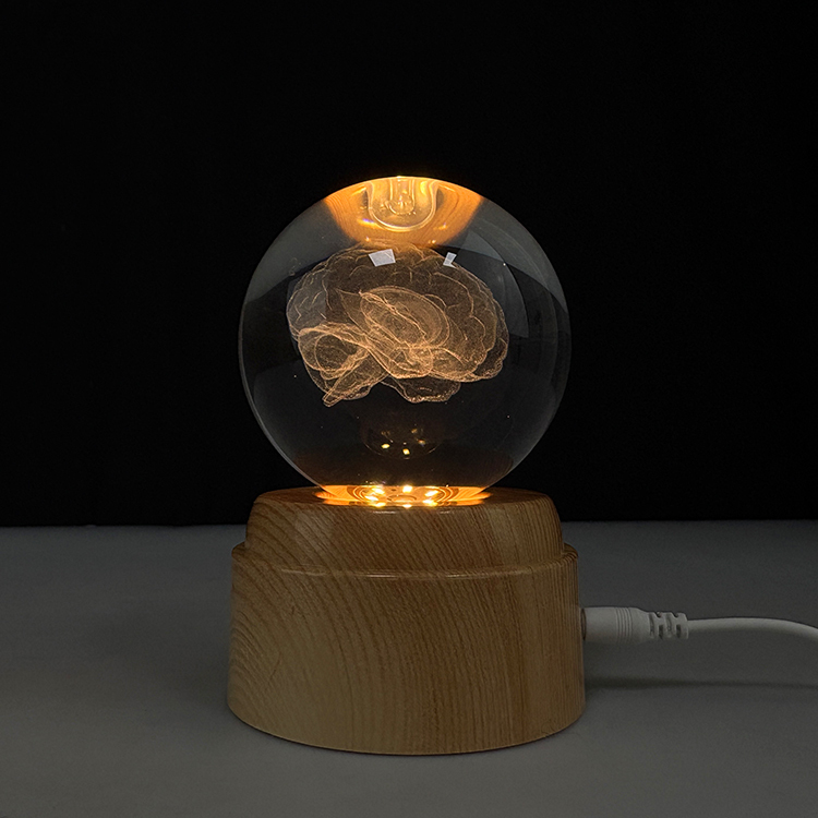 Light up Laser Human Brain Crystal  Ball with Rotating Plastic Led Light Base MH-Q0287