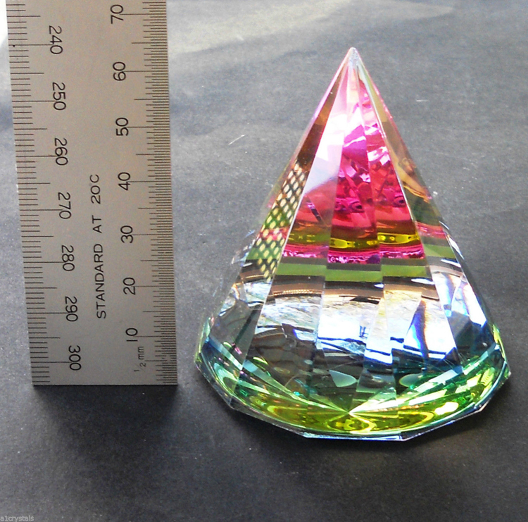 Crystal Rainbow Faceted Cone with Dome Pyramid Paperweight MH-F0577