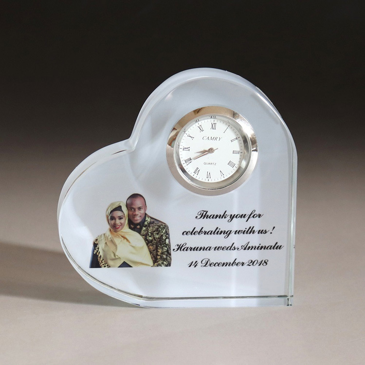 Personalized Full Color Printing Photo Heart Shaped Crystal Clock MH-C0206