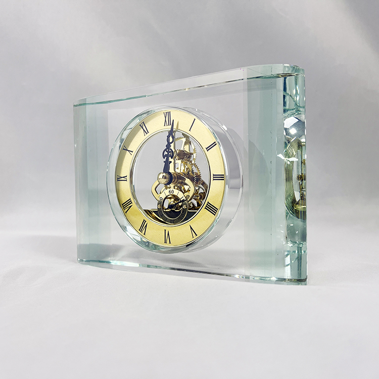 Engraved Mantel Clear Glass Crystal Table Clock MH-C0068