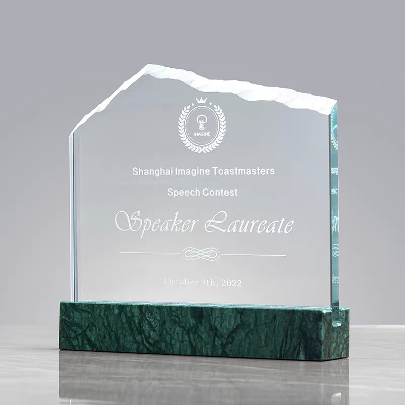 Optical Crystal Glass Trophy with Green Marble Base MH-LJ0438