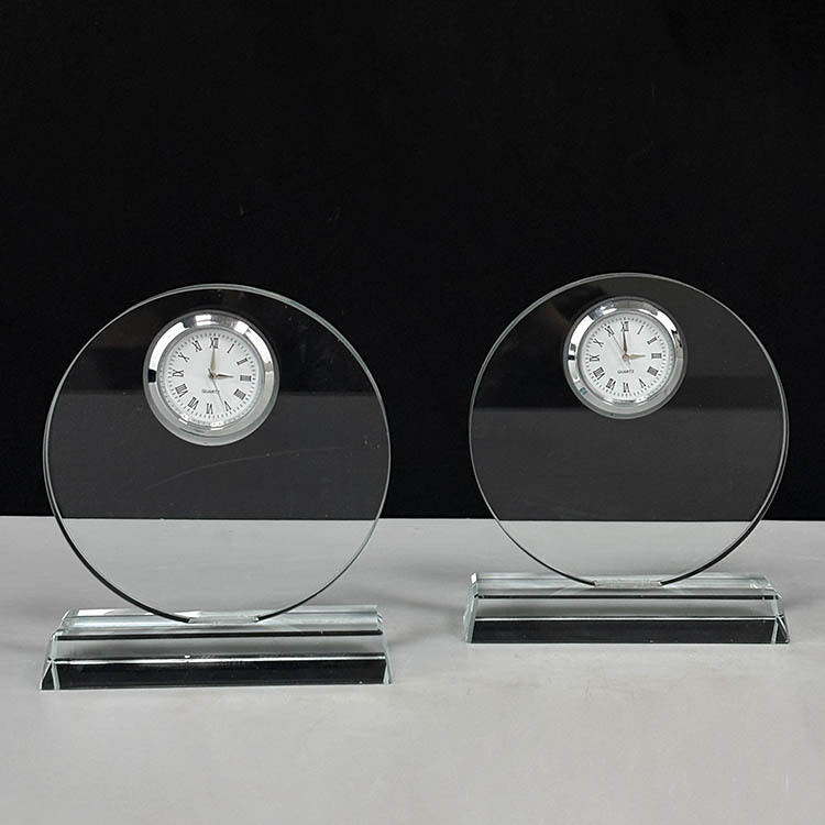 Blank Round Crystal Trophy with Clock MH-C0226