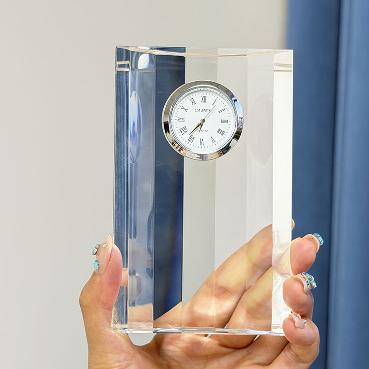 Wholesale Custom Engraving Crystal Arch Shape Crystal Desk Clock Crafts MH-BZ0159