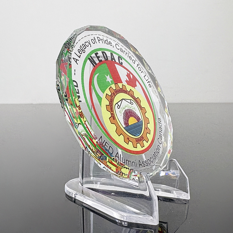Personalised Anniversary Round Glass Paperweight with Acrylic Stand MH-F0462