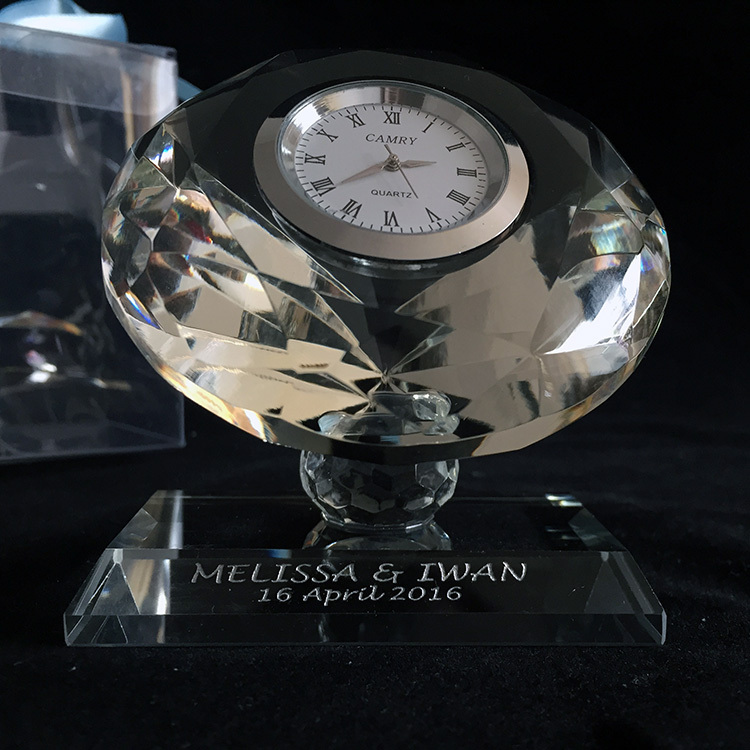 Personalized Crystal Glass Round Diamond Clock MH-C0210