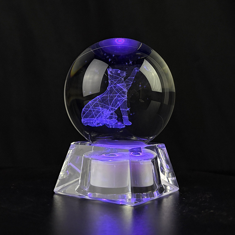 Light up  Laser Cat Glass Crystal Ball with Crystal Led Light Base MH-Q0283