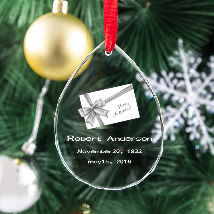 High Quality K9 Clear Crystal Christmas Ornament Water Drop Shape with UV Printing Laser Engraving Wholesale Blank Ornament