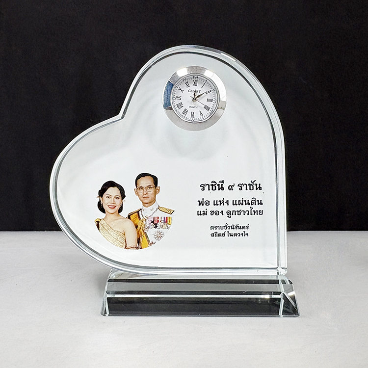 Personalized Full Color Printing Photo Heart Shaped Crystal Clock  with Base MH-C0217