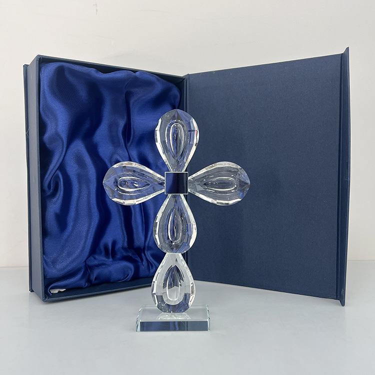 13.5x19cm Clear Crystal Glass Standing Cross MH-15557
