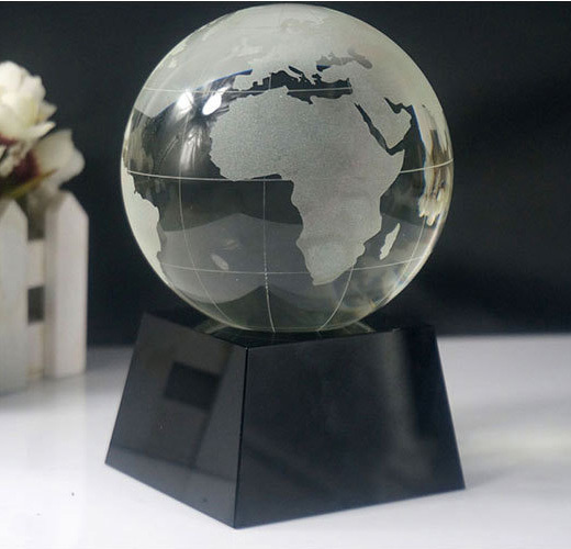 Glass World Crystal Globe on Black Pedestal Base MH-Q0230