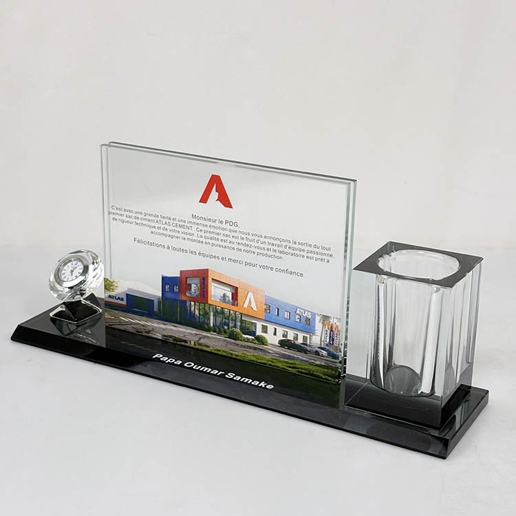Crystal Pen Holder Set with Diamond Clock with Black Base for Table Decoration MH-B0407