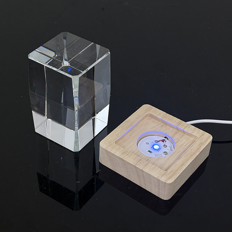 New Night Light Blank Crystal Block Cube Paperweight with Multi Color Led Light Base MH-F0664