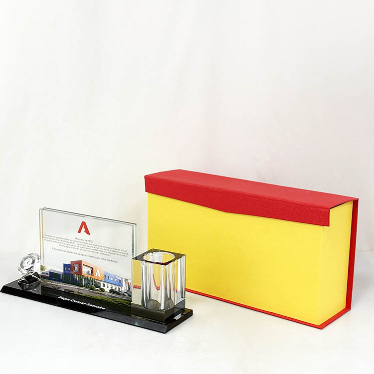 Crystal Pen Holder Set with Diamond Clock with Black Base for Table Decoration MH-B0407