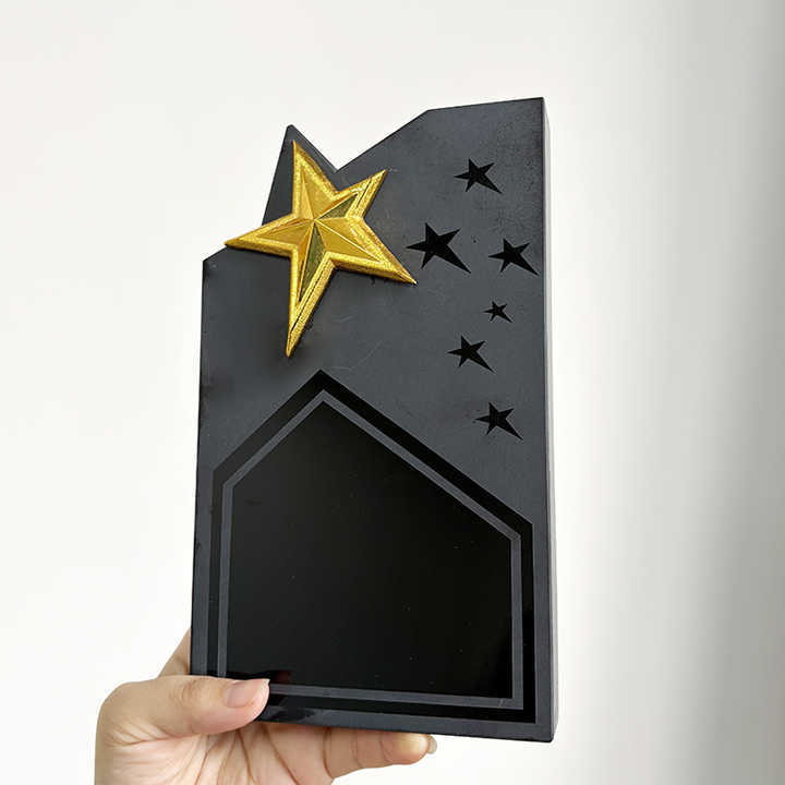 Black Crystal with Gold Metal Star Crystal Trophy Awards MH-MJ0738