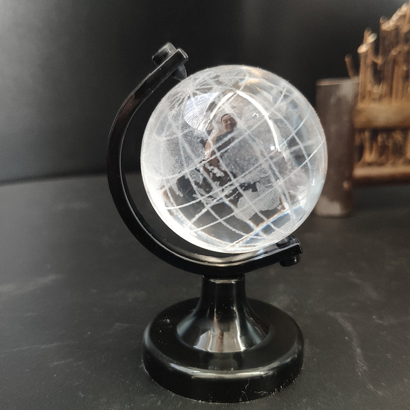 Glass Crystal Laser Earth Globe with Continent Wording on Golden Stand MH-Q0255