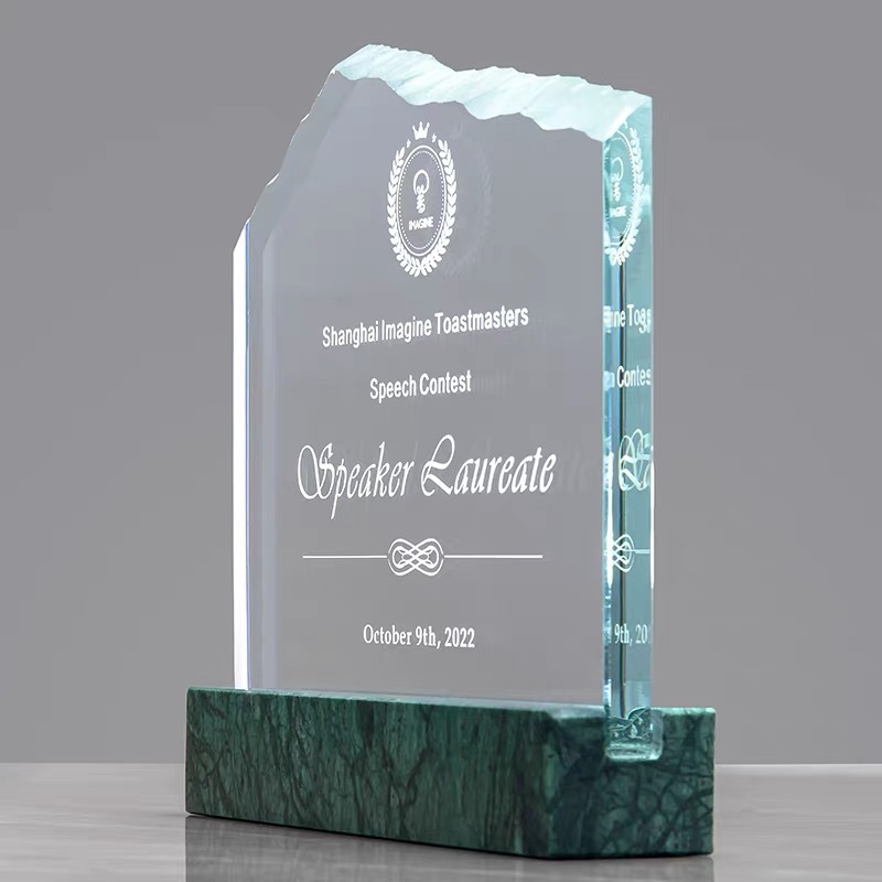 Optical Crystal Glass Trophy with Green Marble Base MH-LJ0438