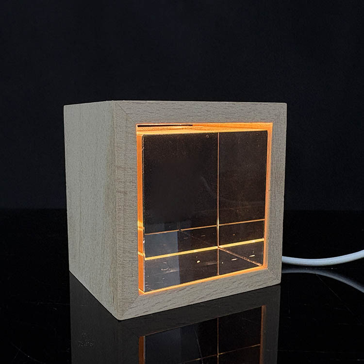 New Night Light Blank Crystal Block Cube Paperweight with Wooden Light Base MH-F0717