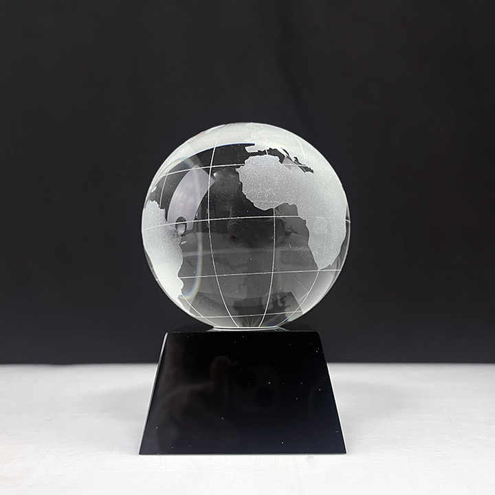 Glass World Crystal Globe on Black Pedestal Base MH-Q0230