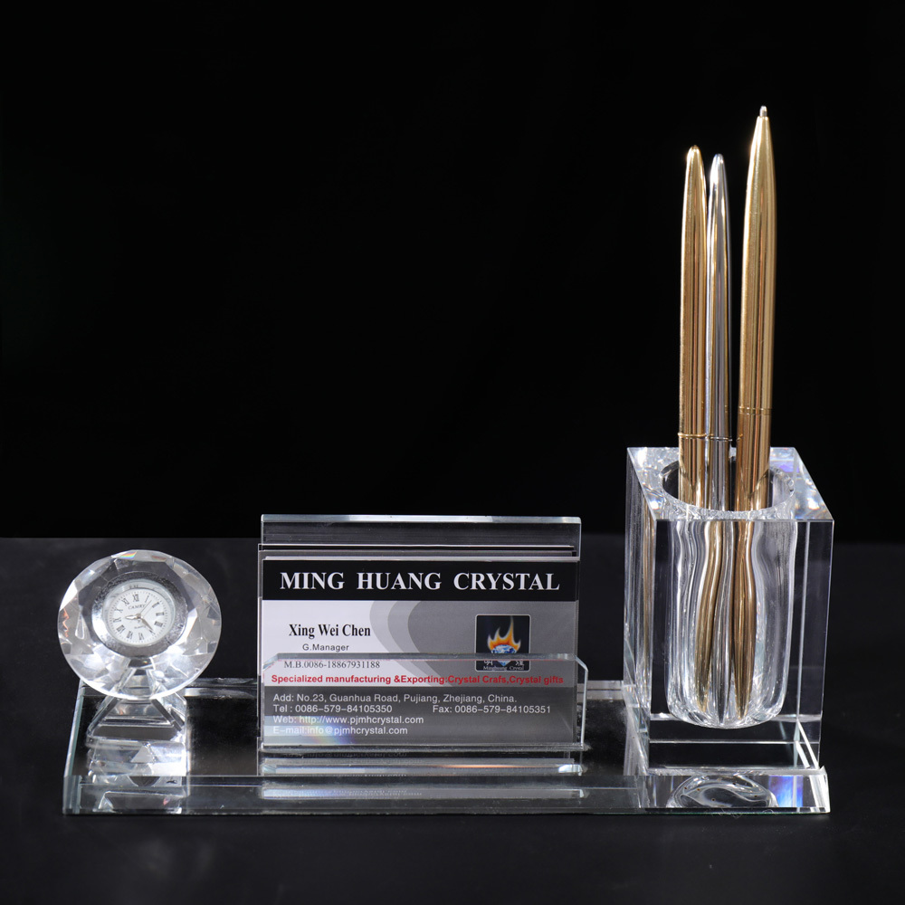 Multi-functional Three in One K9 Crystal Electronic Clock Pen Holder with Office Business Gifts MH-B0376