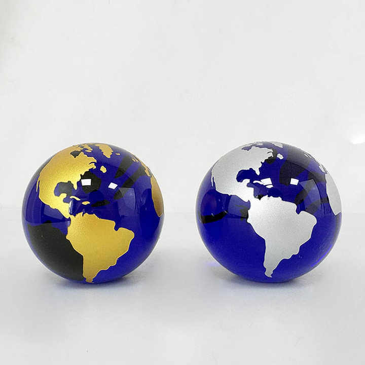 Blue Glass Crystal Glass Globe Paperweight with Gold Silver Map MH-Q0299
