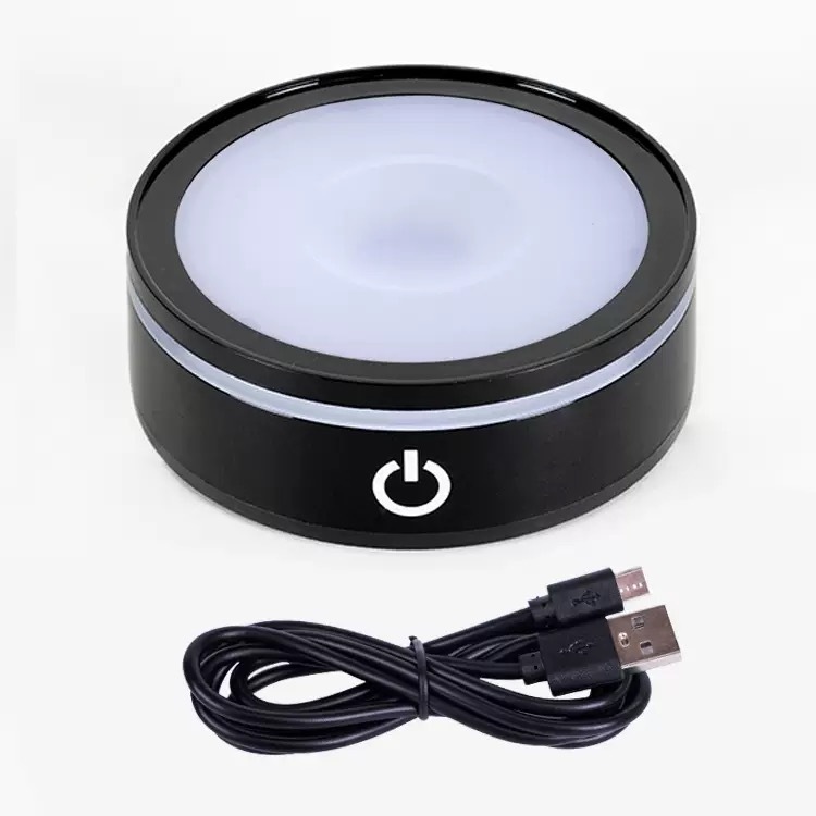 Black Silver Round Color Display 7 LED Color Light Stand Base for Crystal MH-F0640